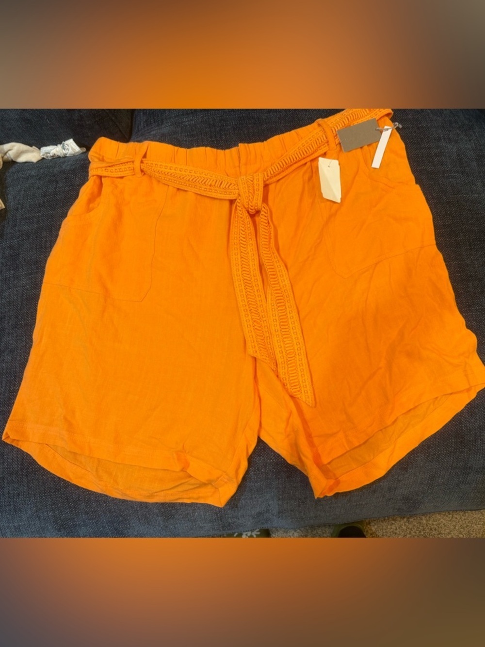 Soft Surroundings Bright Orange Tie-Waist Linen Blend Shorts